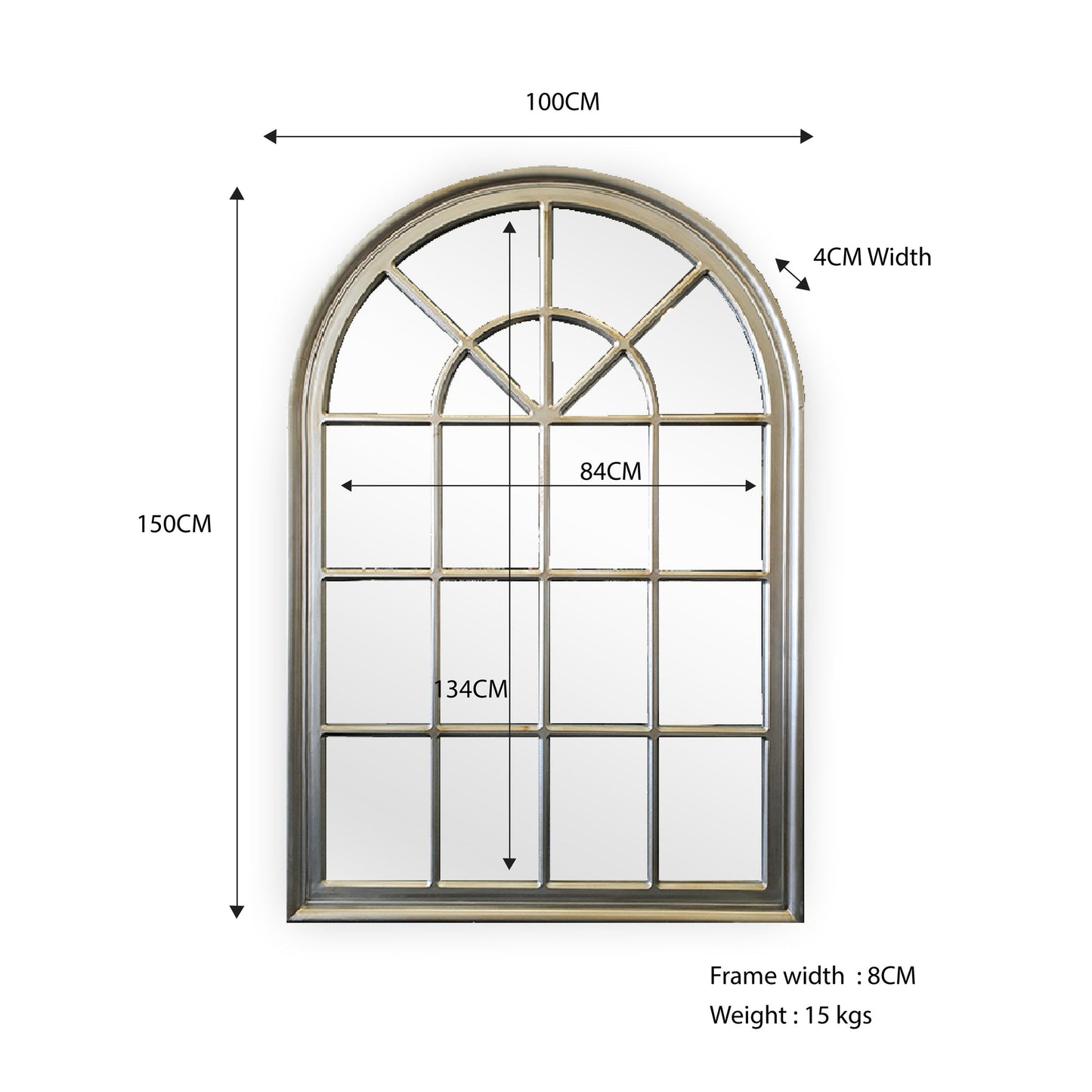 Window Style Mirror - Champagne Arch 100 CM x 150 CM