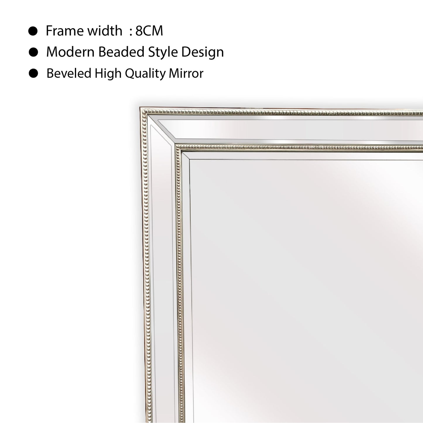 Silver Beaded Framed Mirror - Free Standing 50cm x 170cm