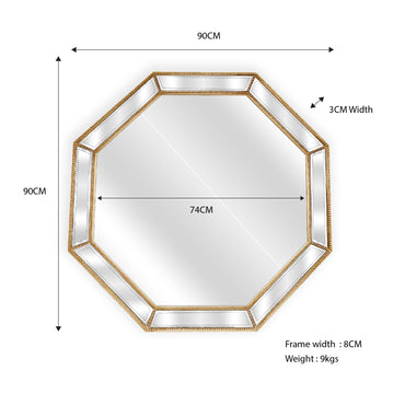 Gold Beaded Framed Mirror - Octagon - 90cm x 90cm