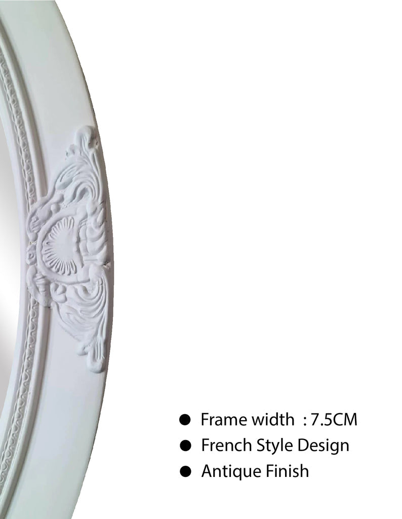 French Provincial Ornate Round Mirror - White