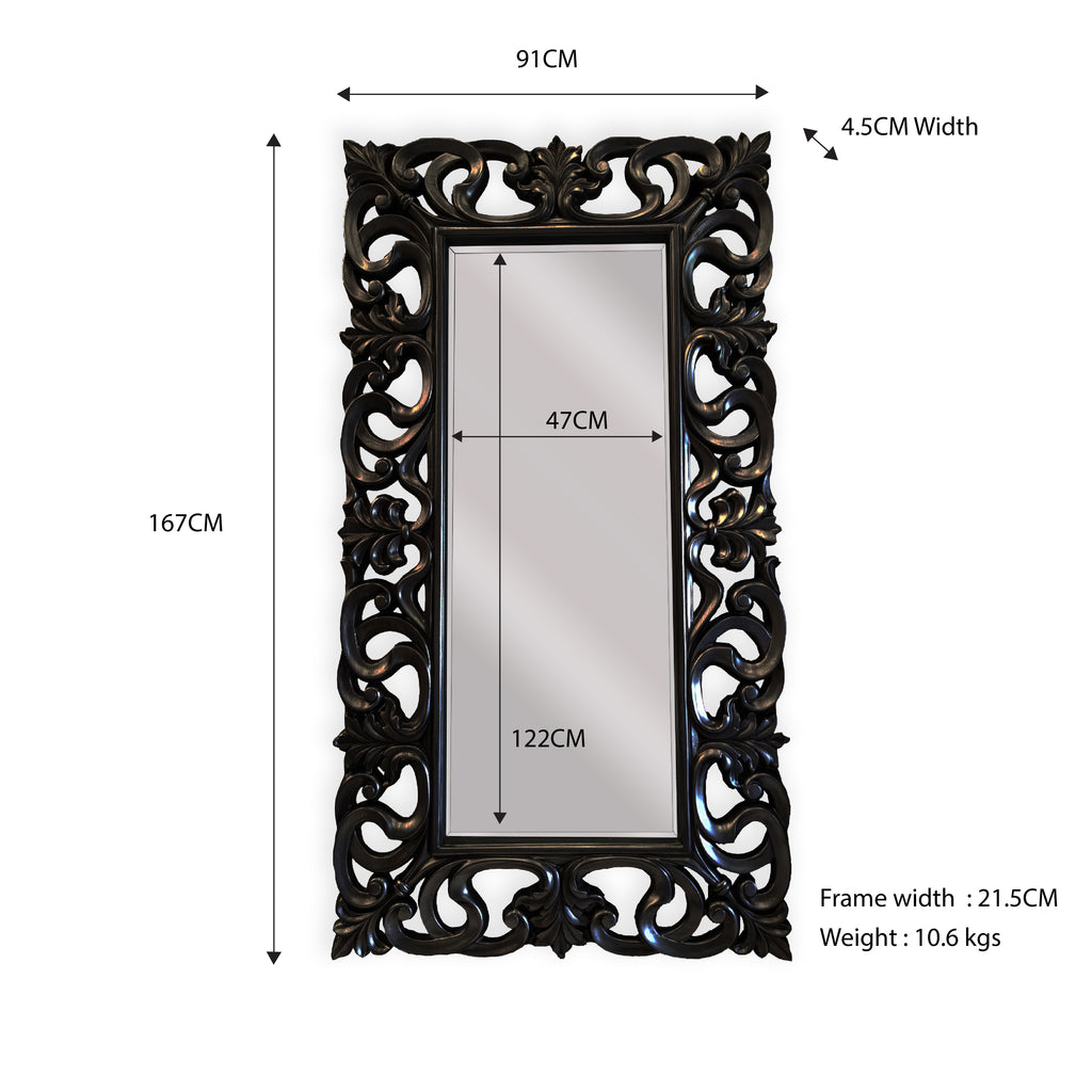 LUX Boroque Mirror - Gloss Black 91cm x 167cm