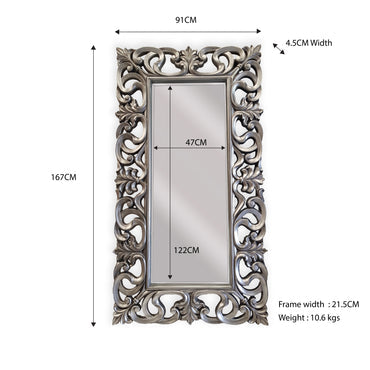 LUX Boroque Mirror - Antique Silver 91cm x 167cm