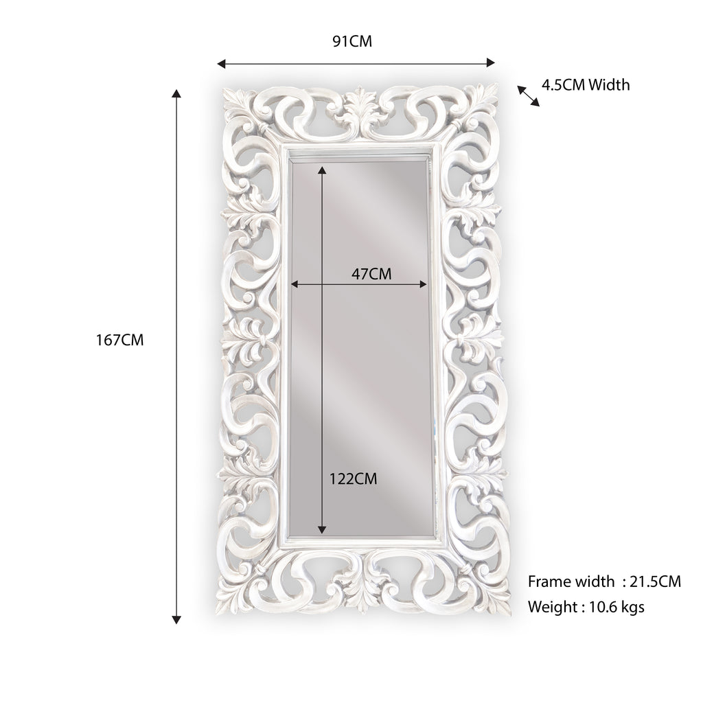 LUX Boroque Mirror - Gloss White 91cm x 167cm