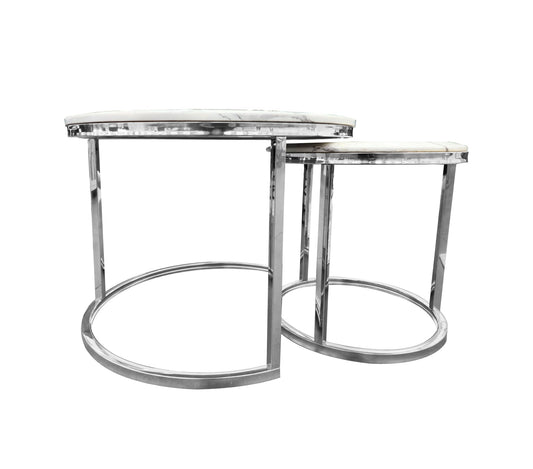 Nesting style Coffee Table - White on Silver - 60cm/40cm