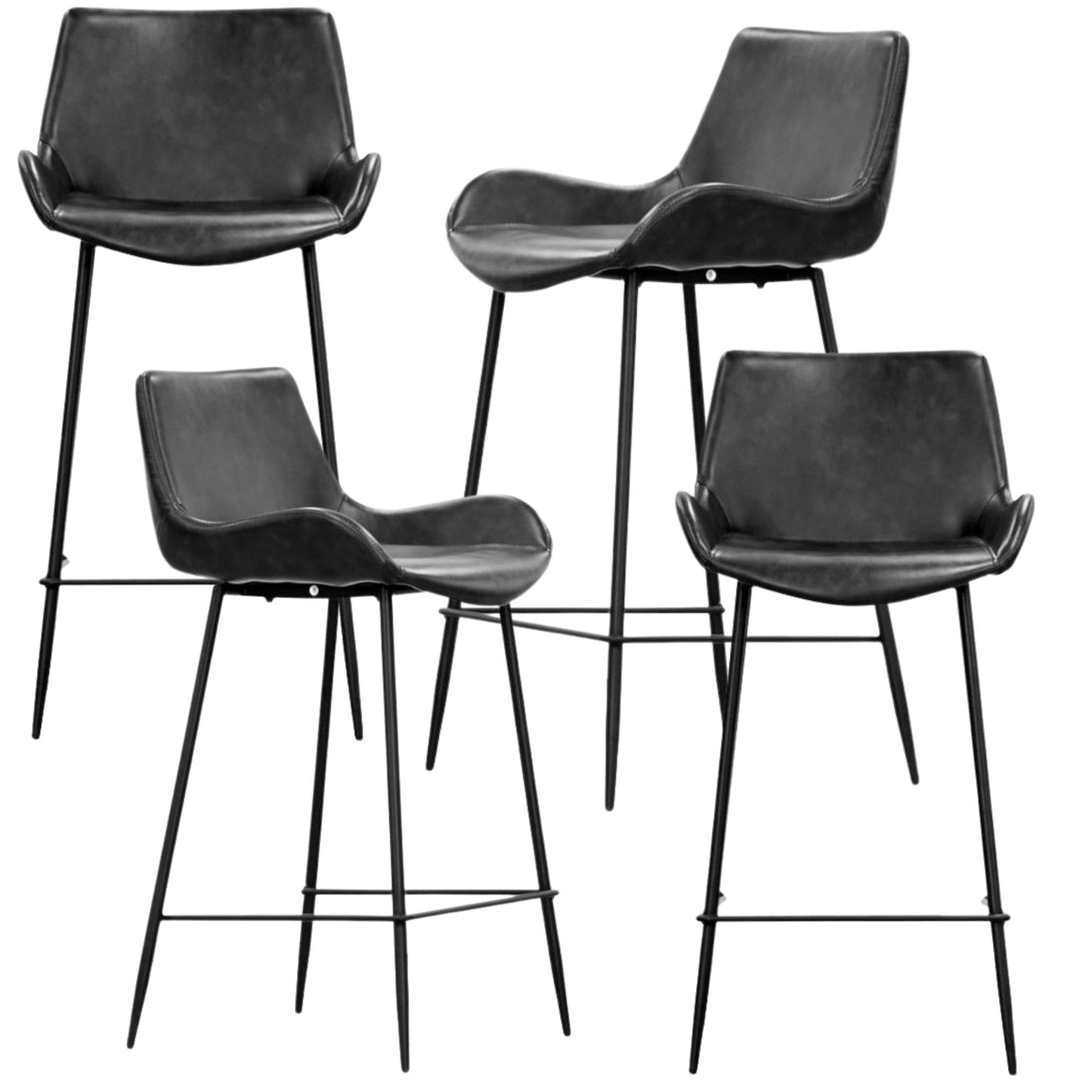 Brando  Set of 4 PU Leather Upholstered Bar Chair Metal Leg Stool Vintage Grey