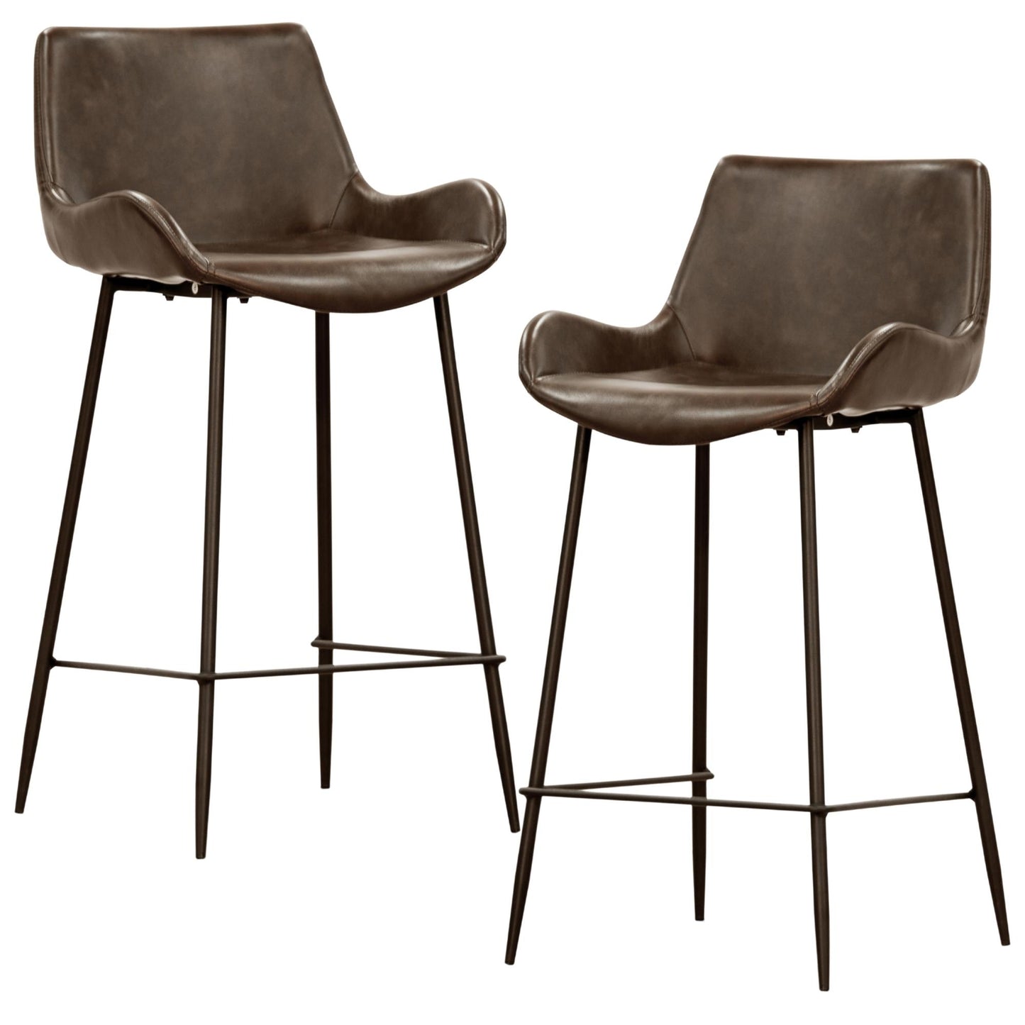 Brando  Set of 2 PU Leather Upholstered Bar Chair Metal Leg Stool - Brown