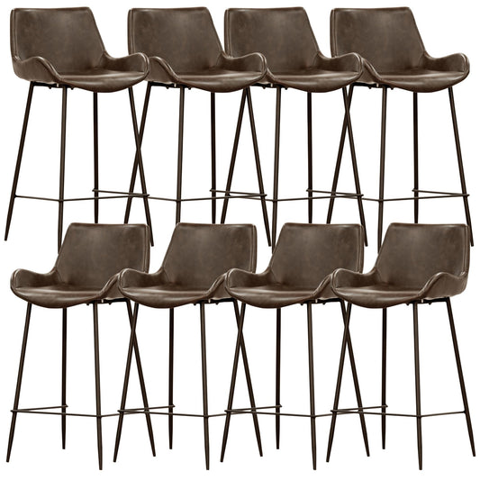 Brando  Set of 8 PU Leather Upholstered Bar Chair Metal Leg Stool - Brown