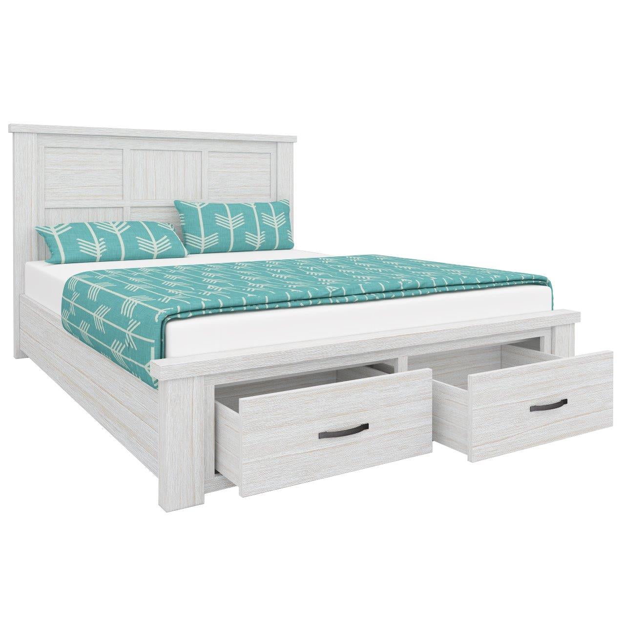 Foxglove Bed Frame Double Size Wood Mattress Base With Storage Drawers - White