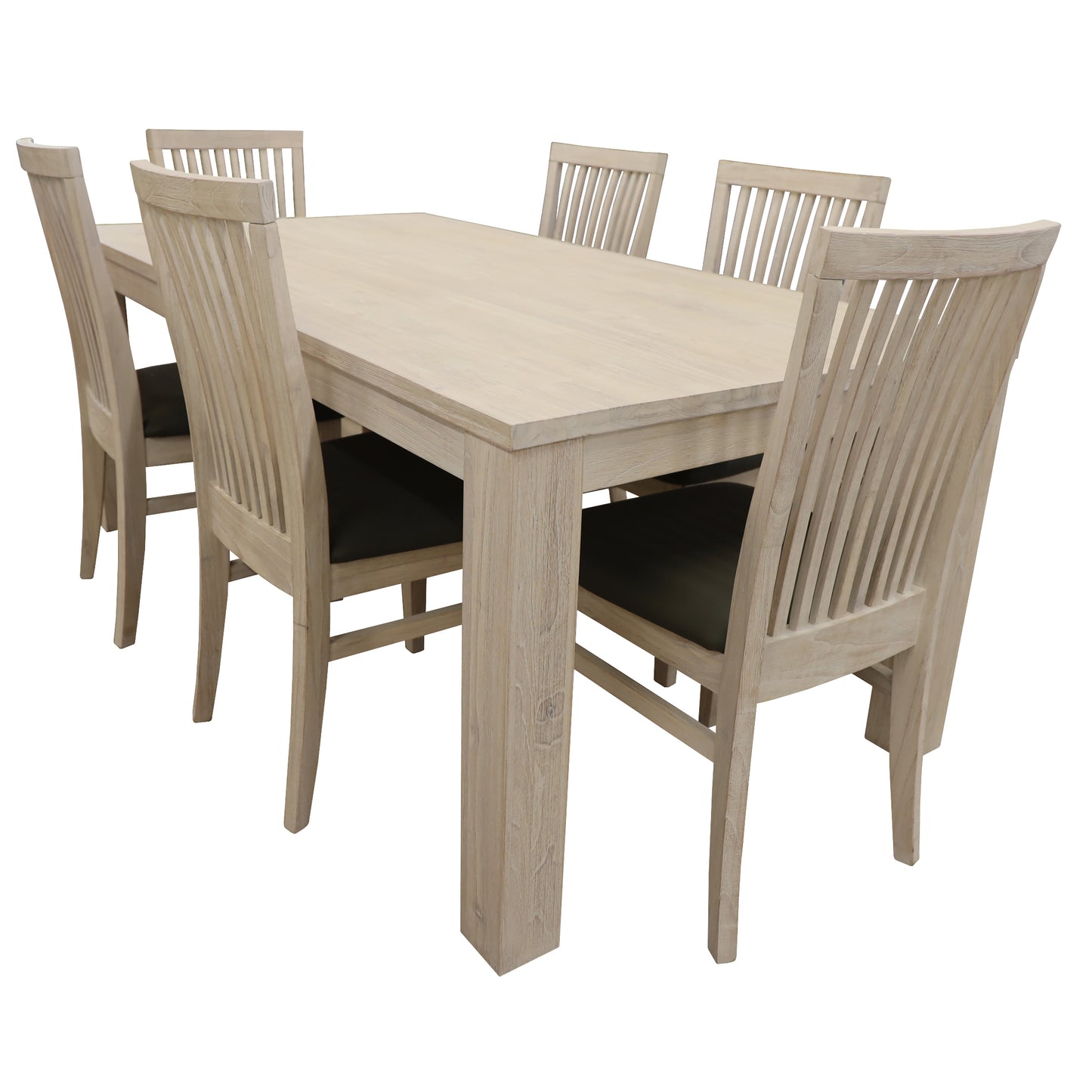 Foxglove 7pc Dining Set 190cm Table 6 PU Seat Chair Solid Mt Ash Wood - White