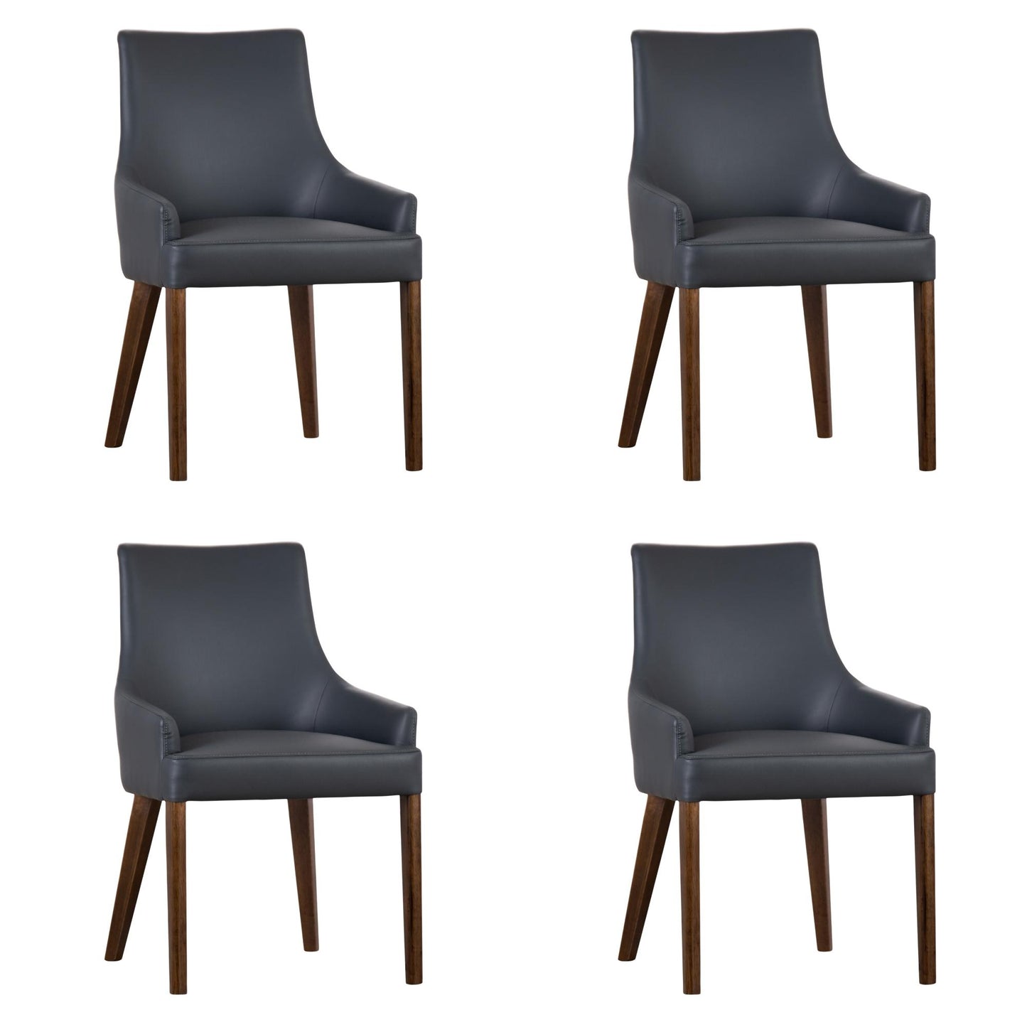 Tuberose Dining Chair Set of 4 PU Leather Solid Acacia Wood Furniture Dark Grey