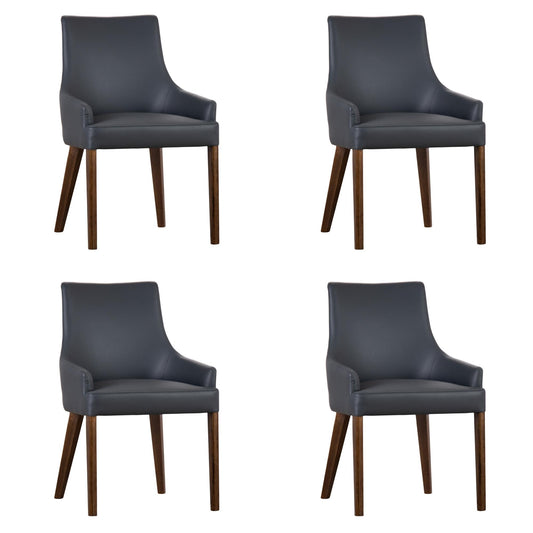 Tuberose Dining Chair Set of 4 PU Leather Solid Acacia Wood Furniture Dark Grey