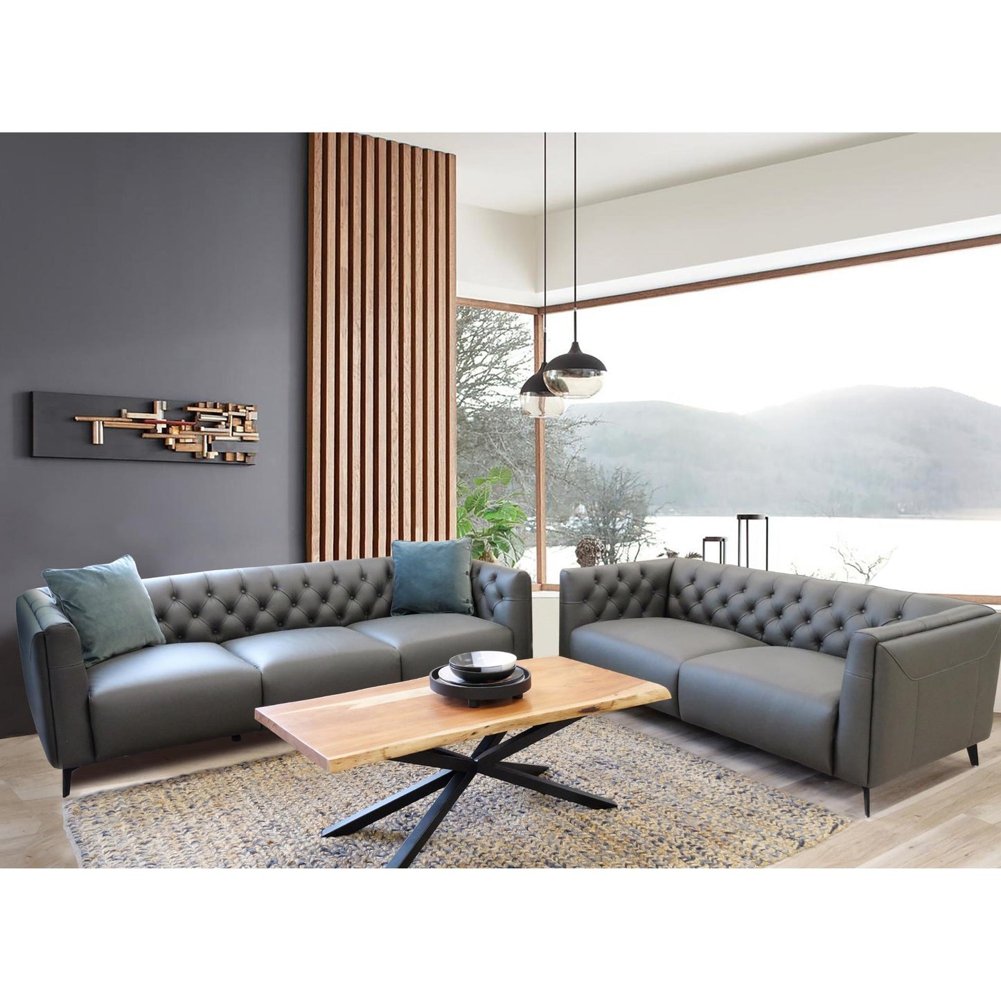 Luxe 2pc Genuine Forli Leather Sofa Set 2.5-3.5 Seater  Lounge Couch -Dark Grey