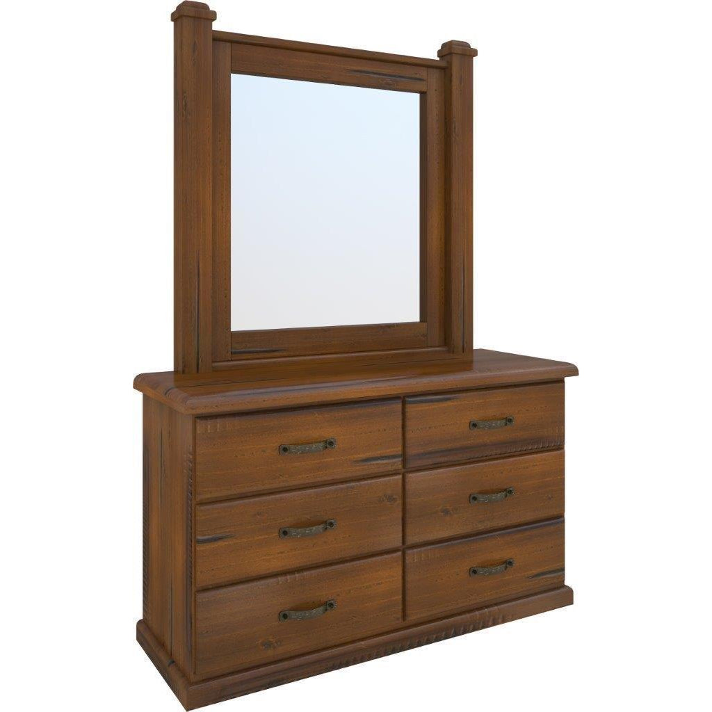 Umber Dresser Mirror 7 Chest of Drawers Solid Wood Storage Cabinet - Dark Brown