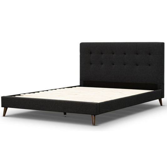 Volga Queen Bed Platform Frame Fabric Upholstered Mattress Base - Charcoal