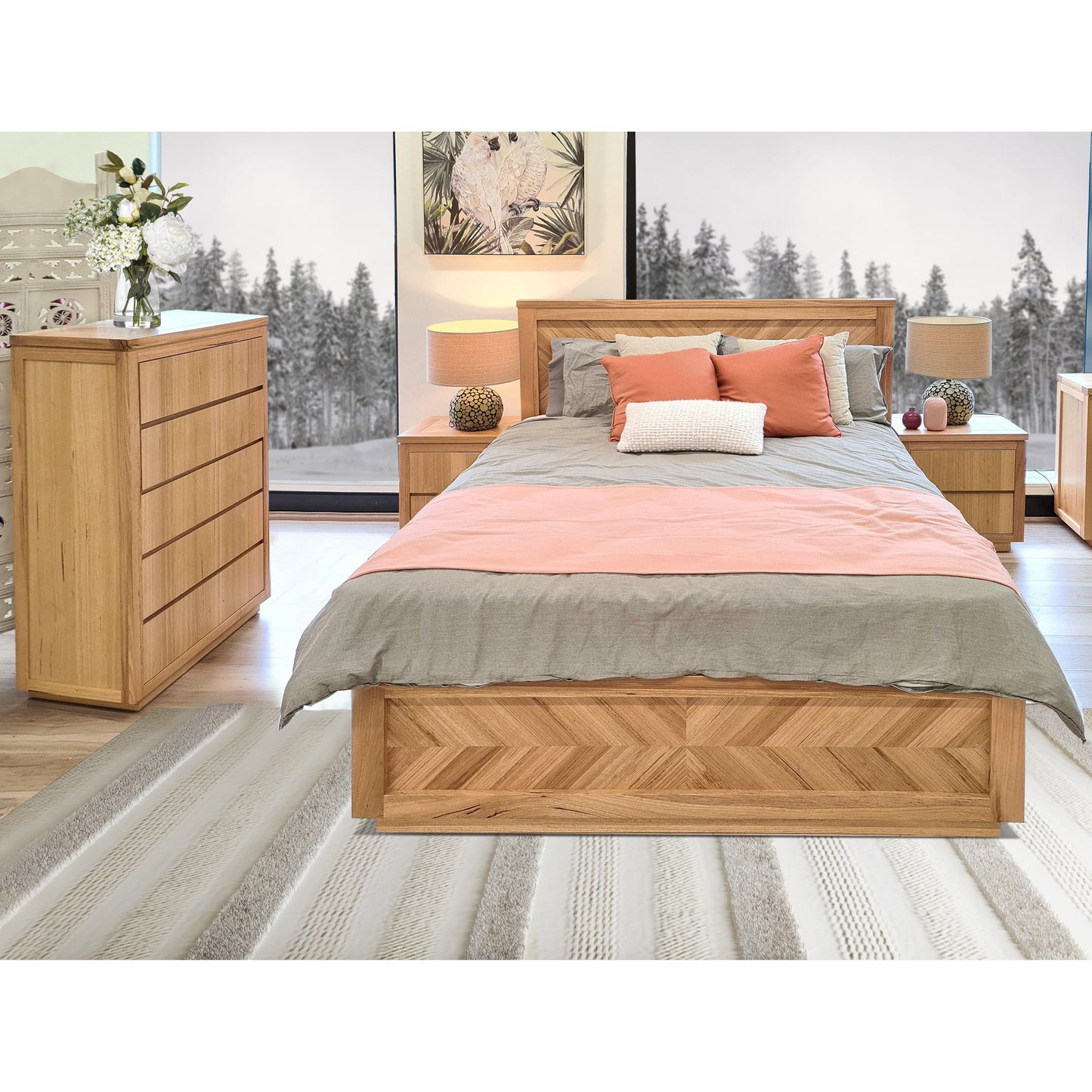 Rosemallow Queen Size Bed Parquet Solid Messmate Timber Wood Frame Mattress Base