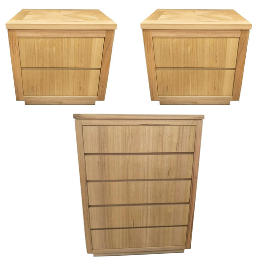 Rosemallow 2pc Bedside 1 Tallboy Bedroom Package Chest of Drawers Set Cabinet