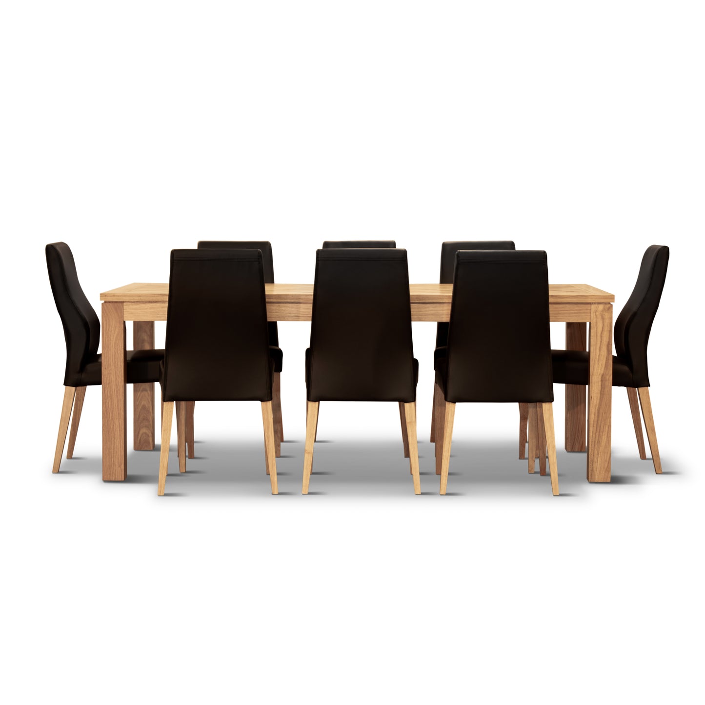 Rosemallow 9pc Dining Set 210cm Table 8 Black PU Chair Solid Messmate Timber