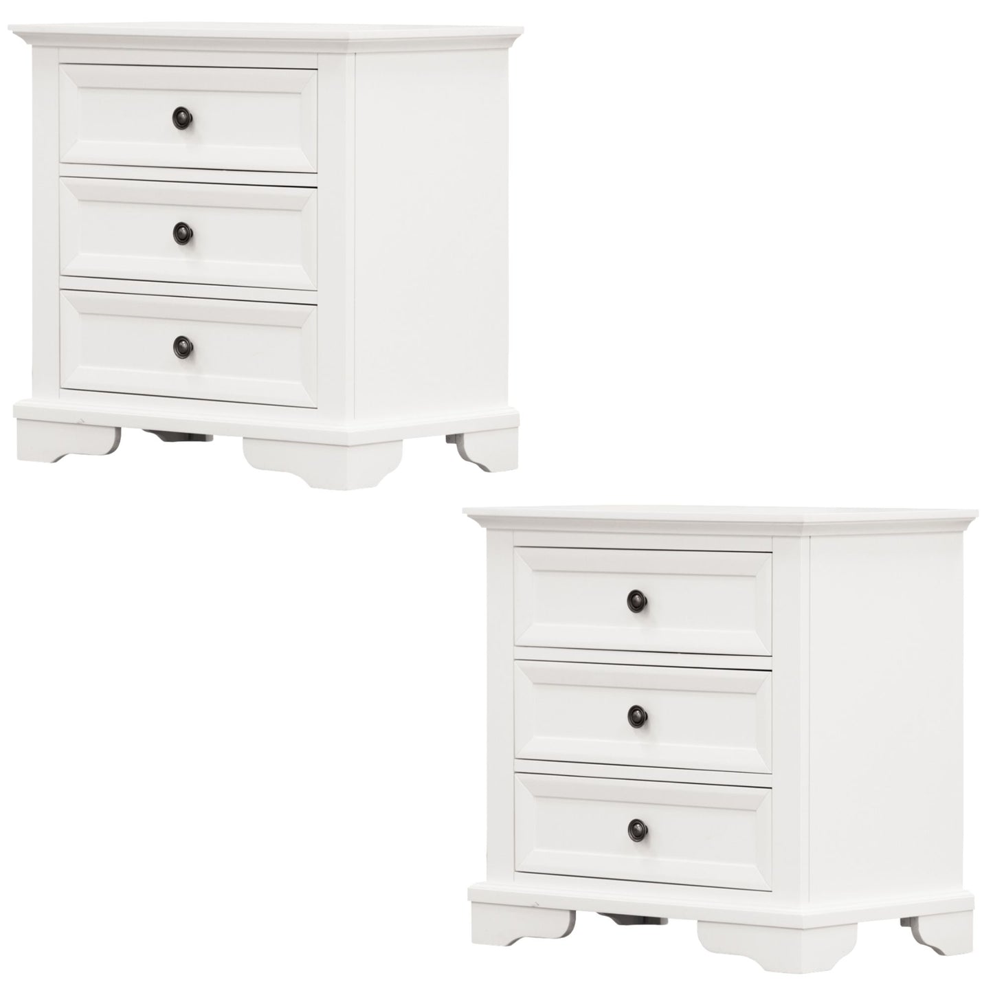 Celosia Bedside Table Set of 2pcs - 3 Drawers Storage Cabinet Nightstand - White