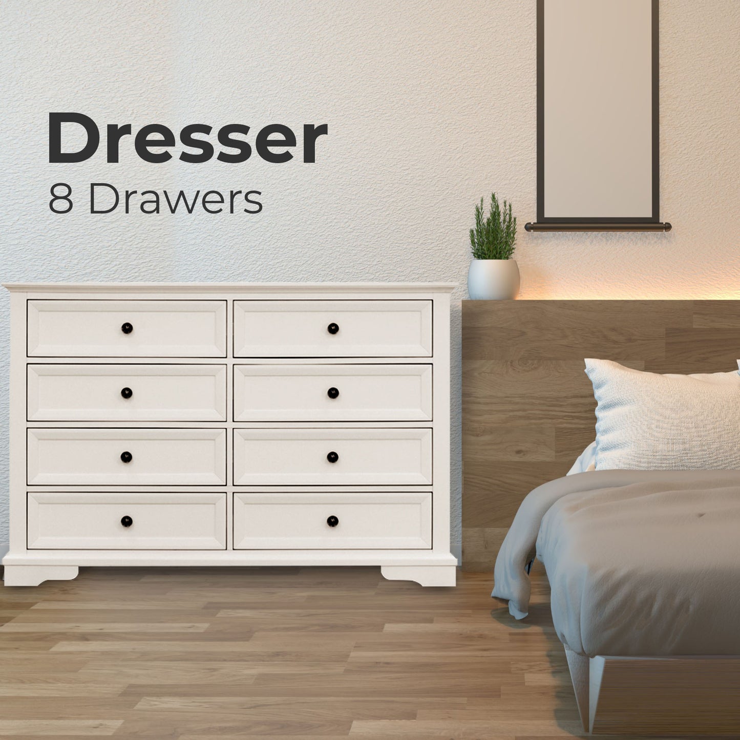 Celosia Dresser 8 Chest of Drawers Bedroom Acacia Timber Storage Cabinet - White