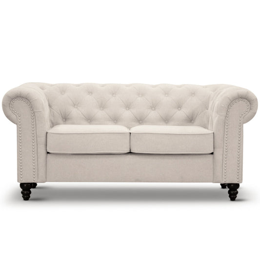 Mellowly 2 Seater Sofa Fabric Uplholstered Chesterfield Lounge Couch - Beige