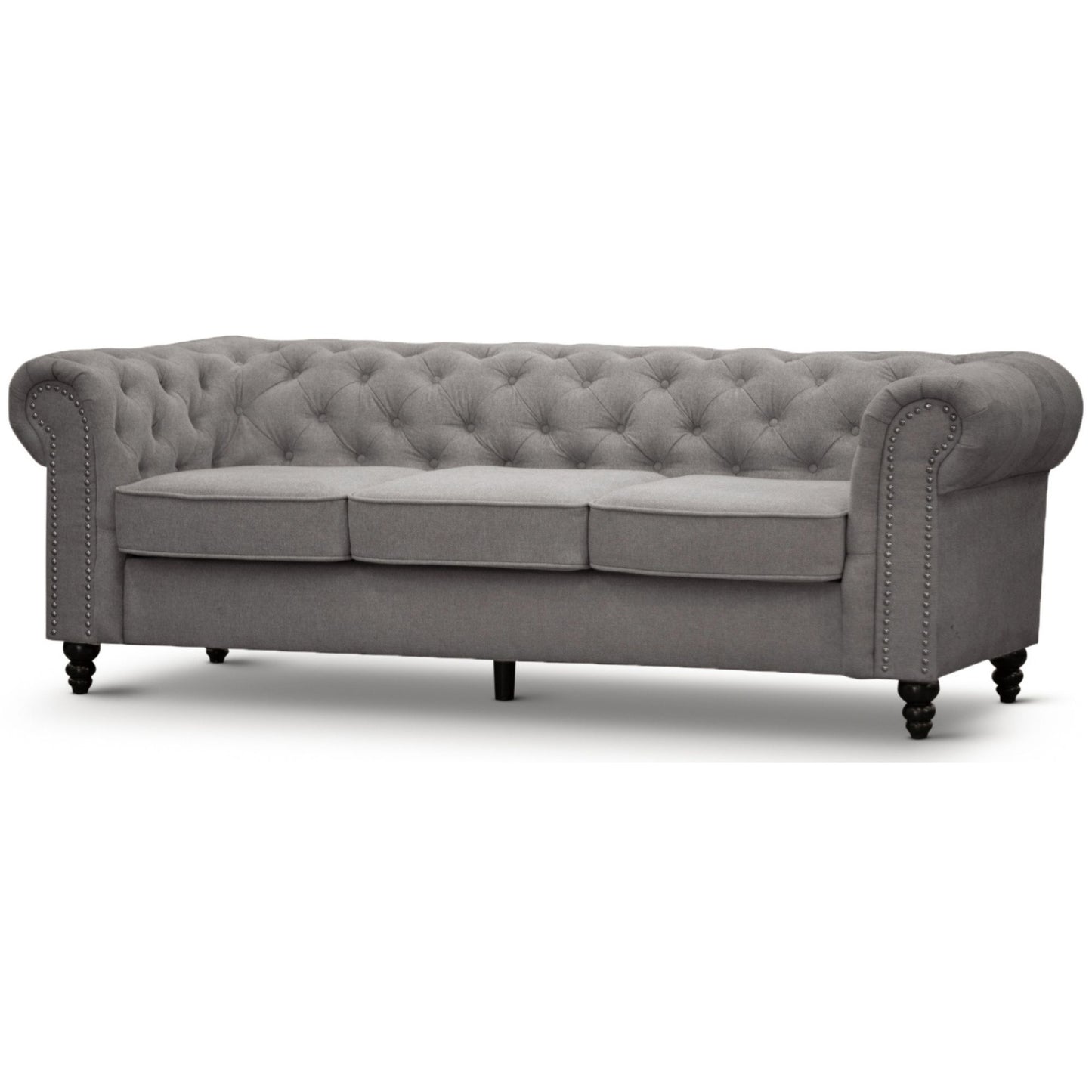 Mellowly 3 Seater Sofa Fabric Uplholstered Chesterfield Lounge Couch - Grey