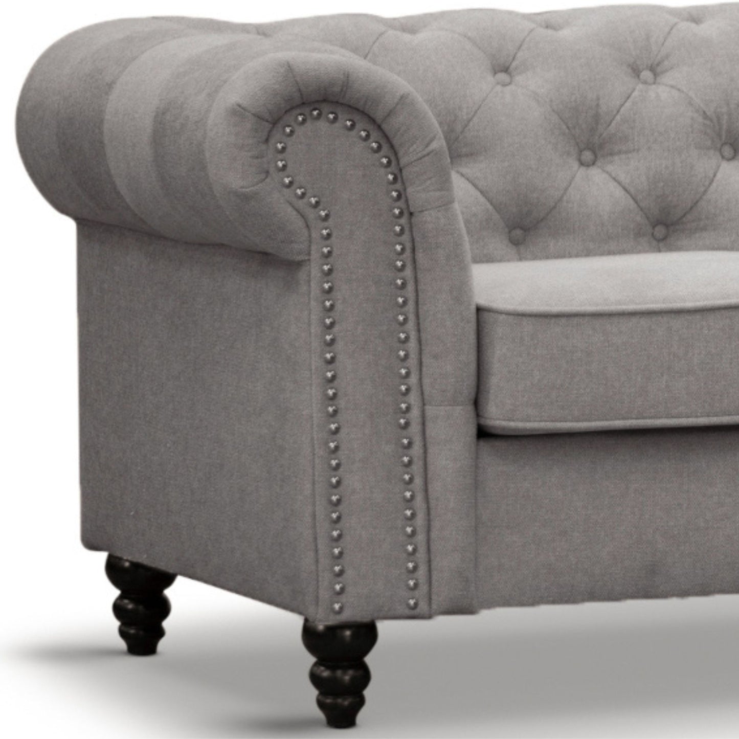 Mellowly 2 Seater Sofa Fabric Uplholstered Chesterfield Lounge Couch - Grey