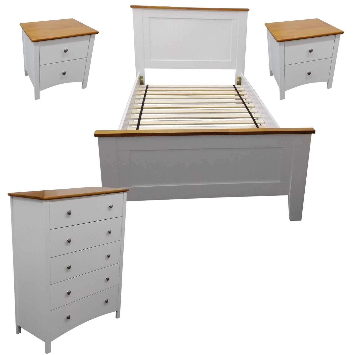 Lobelia 4pc King Single Bed Suite Bedside Tallboy Bedroom Furniture Package -Wht