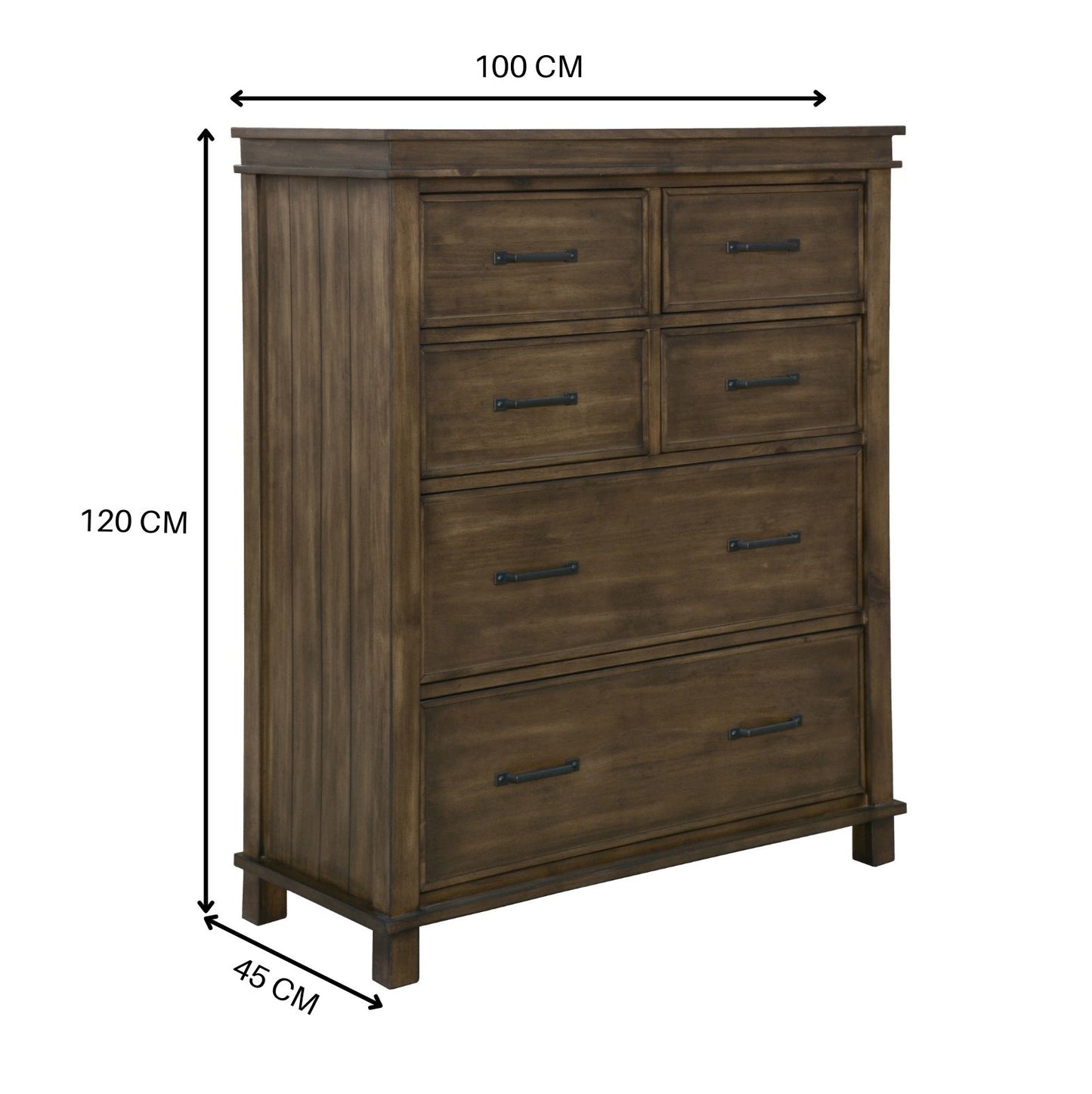 Lily Tallboy 6 Chest of Drawers Solid Pine Wood Bed Storage Cabinet -Rustic Grey