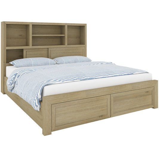 Gracelyn King Bed Frame Solid Wood Mattress Base With Storage Drawers - Smoke