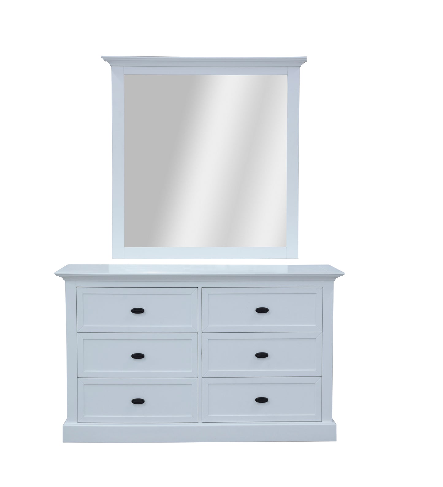 Beechworth Dresser Mirror 6 Chest of Drawers Pine Wood Storage Cabinet - White