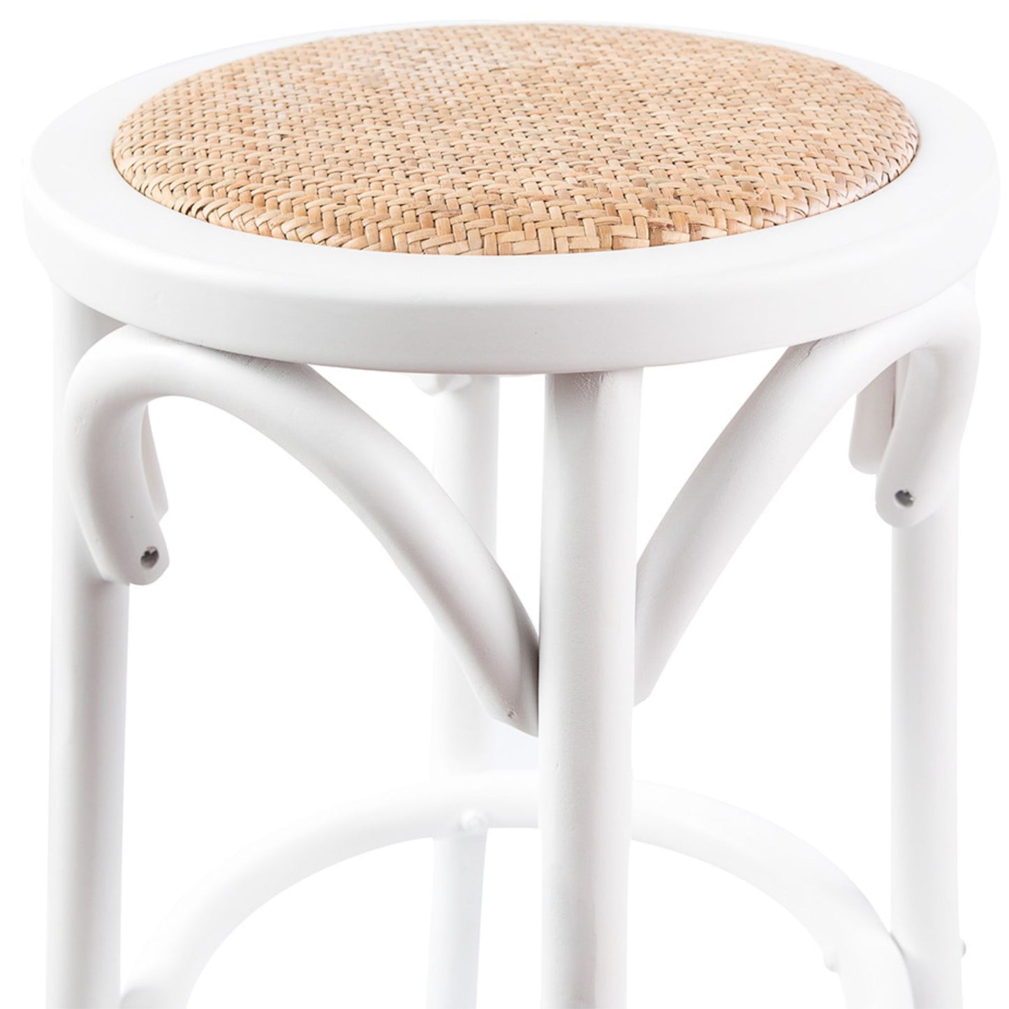 Aster 2pc Round Bar Stools Dining Stool Chair Solid Birch Wood Rattan Seat White