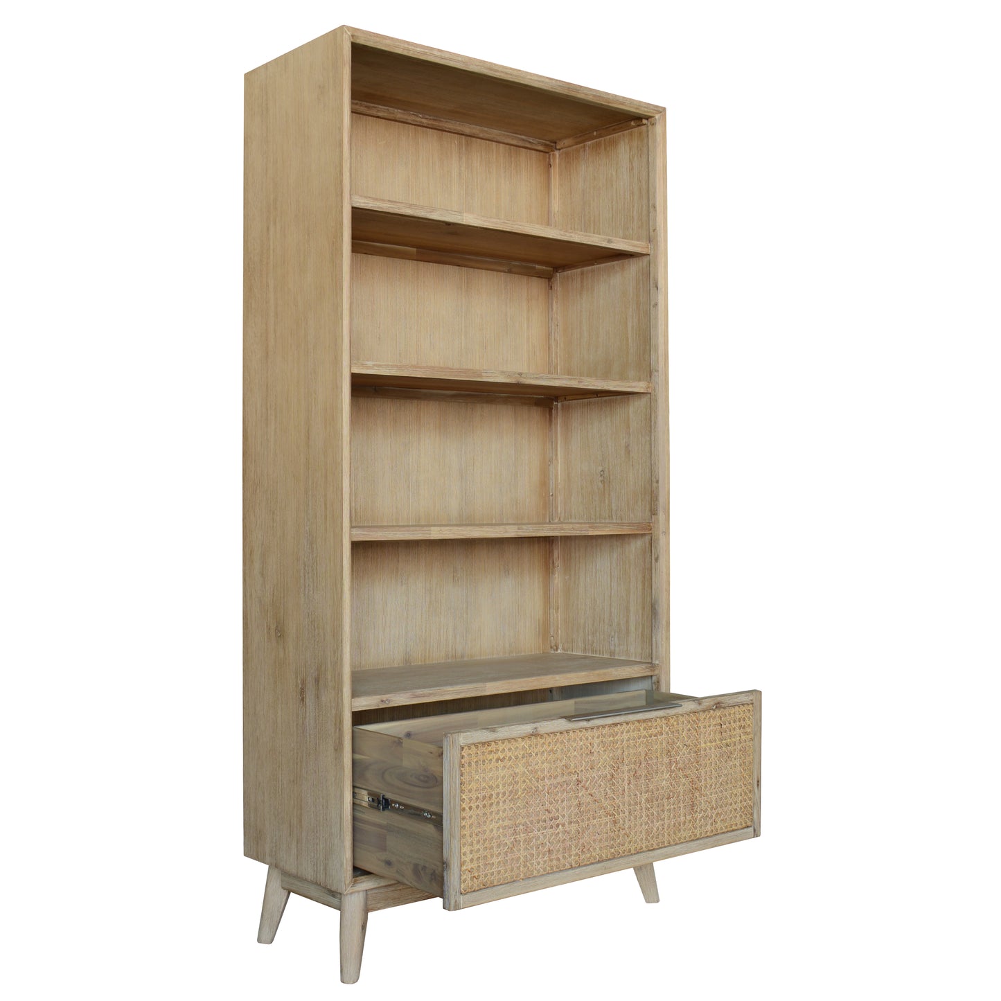 Grevillea Bookshelf Bookcase 4 Tier Drawers Solid Acacia Timber Wood - Brown