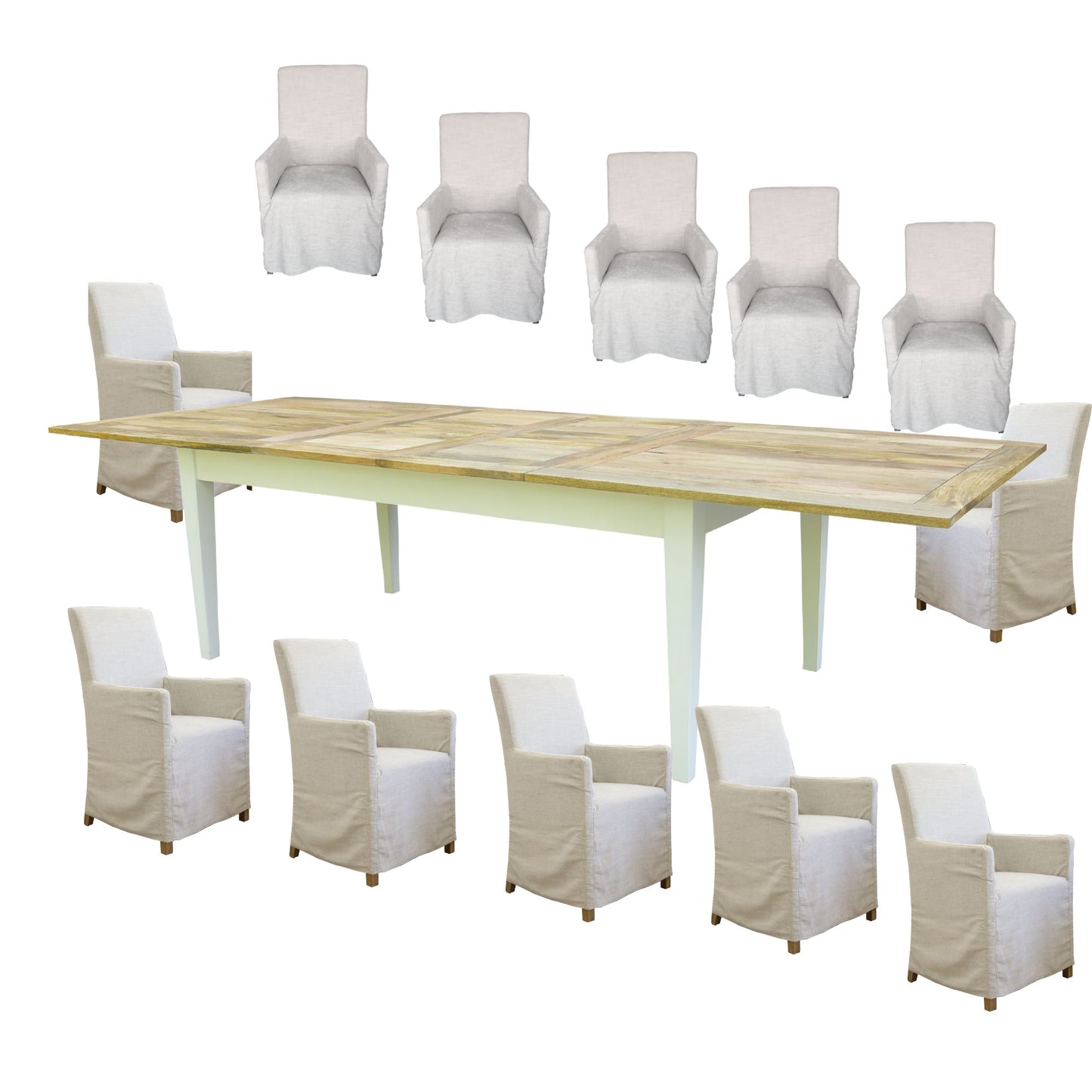 Lavasa 13pc Dining Set Extendable Mango Wood Table 210-310cm 12 Carver Chair