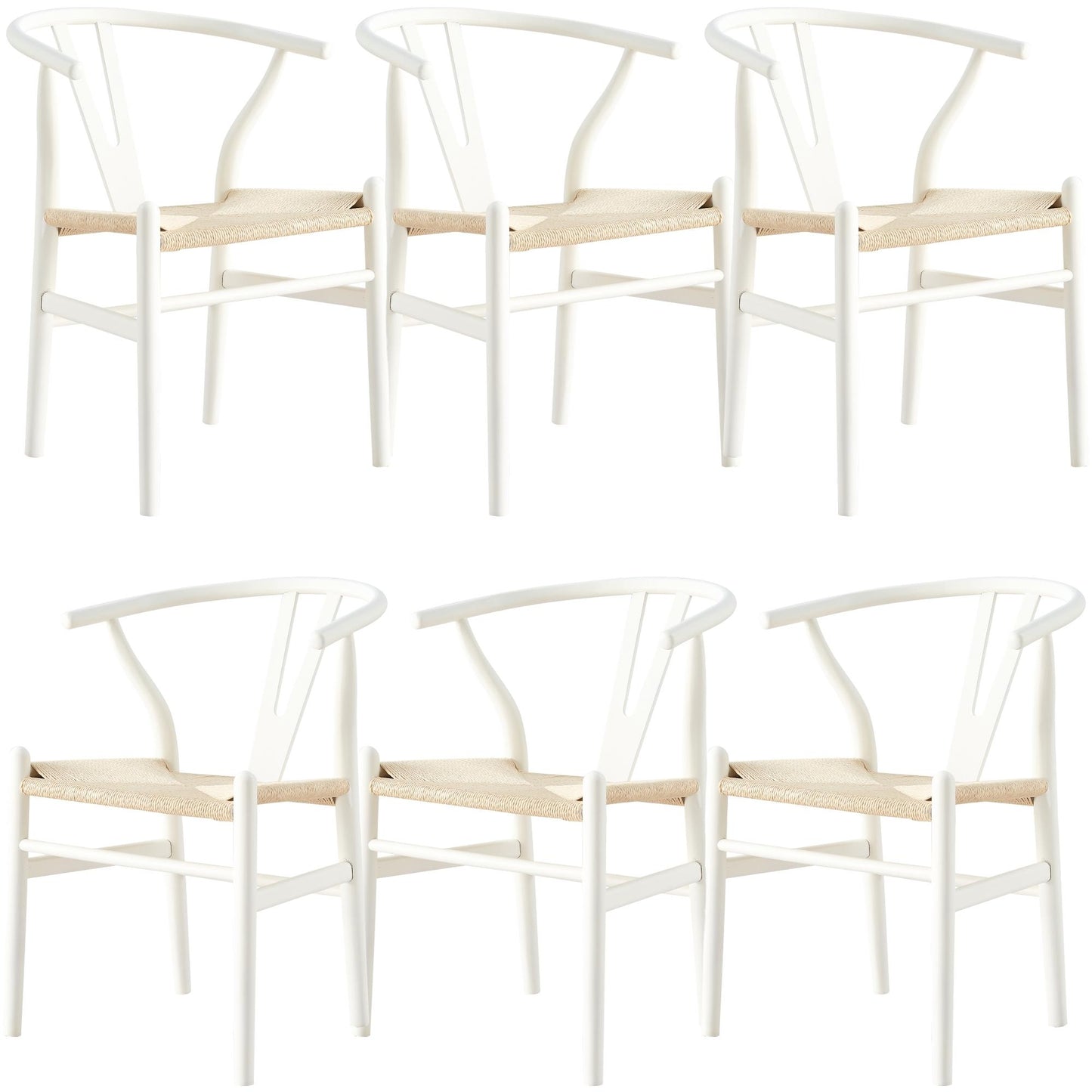 Anemone  Set of 6 Wishbone Dining Chair Beech Timber Replica Hans Wenger - White