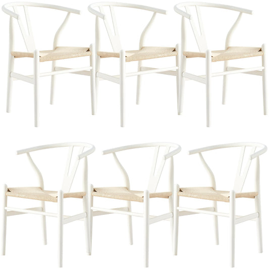 Anemone  Set of 6 Wishbone Dining Chair Beech Timber Replica Hans Wenger - White