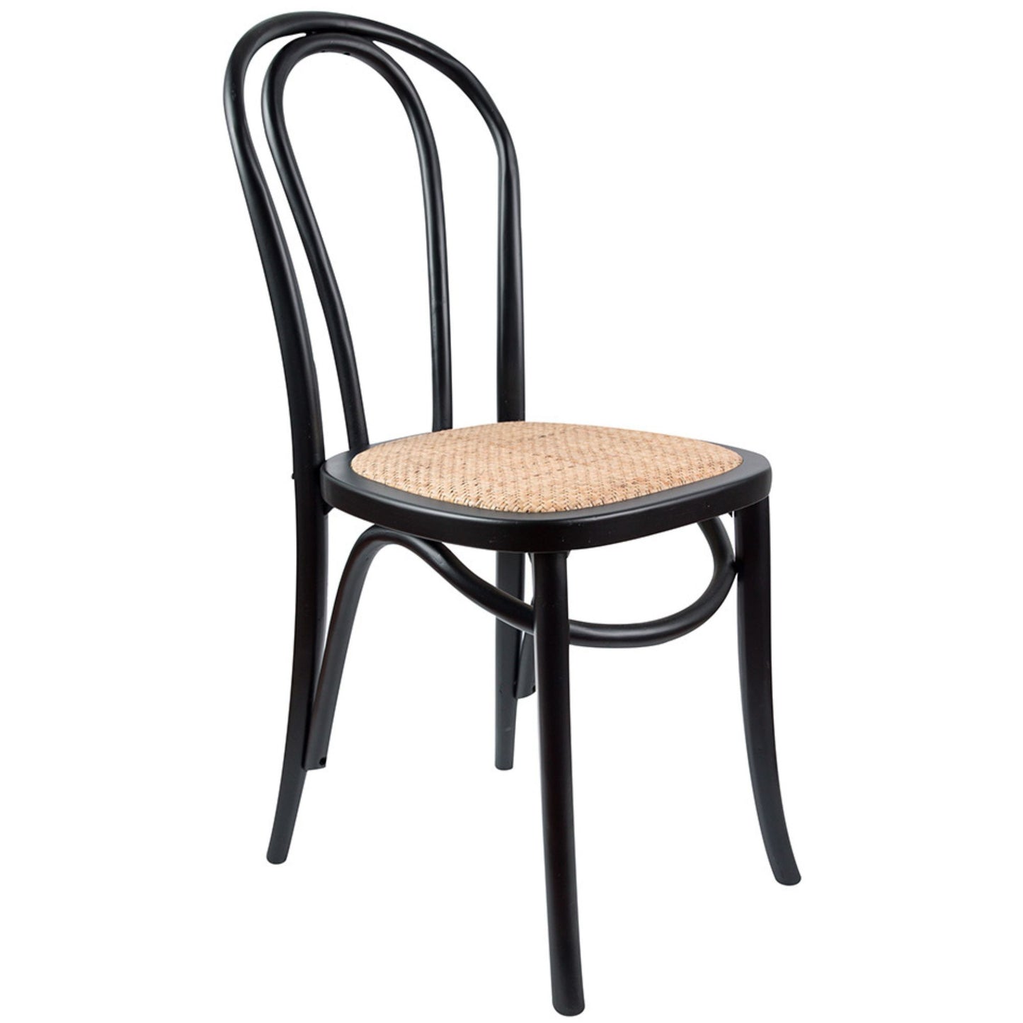 Azalea Arched Back Dining Chair 2 Set Solid Elm Timber Wood Rattan Seat - Black