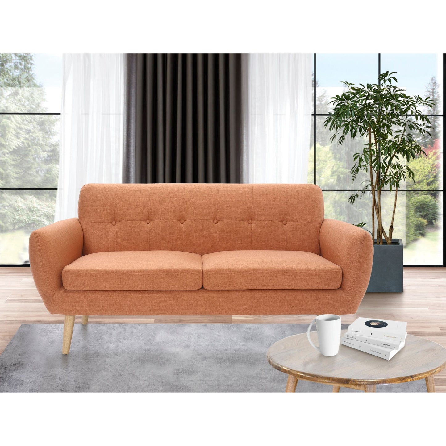 Dane 3 Seater Fabric Upholstered Sofa Lounge Couch - Orange