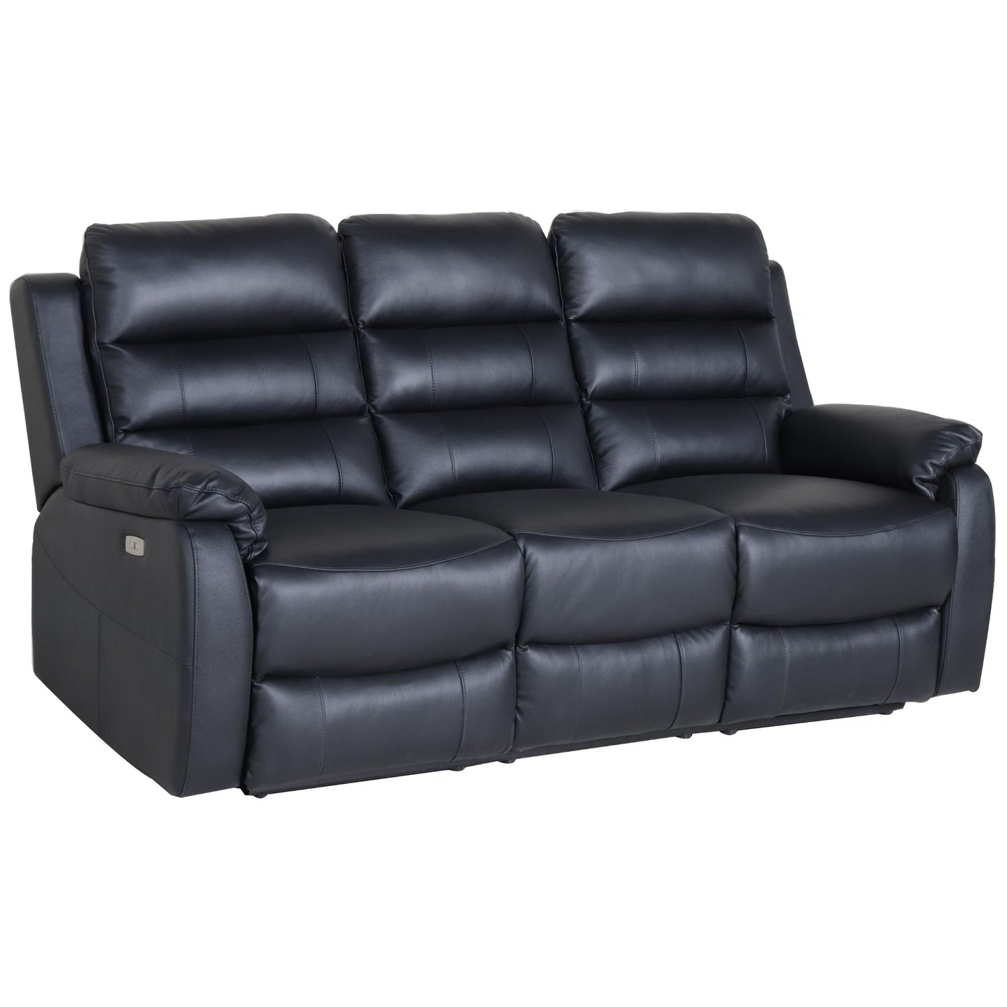 Royal 3pc 5 Seater Leather Electric Recliner Home Theatre Sofa Lounge Set Black