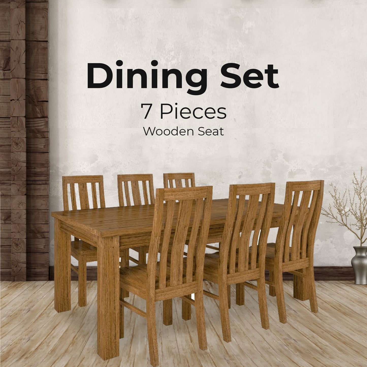 Birdsville 7pc Dining Set 190cm Table 6 Chair Solid Mt Ash Wood Timber - Brown