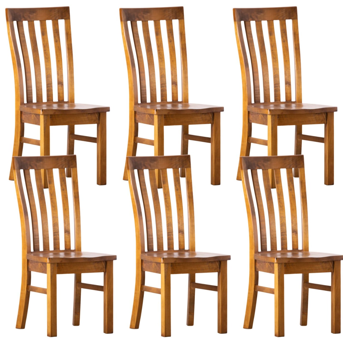 Teasel Dining Chair Set of 6 Solid Pine Timber Wood Seat - Rustic Oak