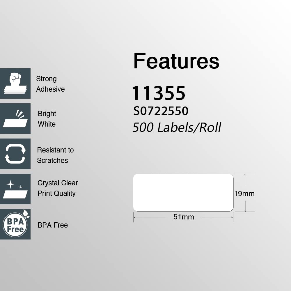 10x Compatible Dymo 11355 SD11355 / S0722550 thermal label 19mm x 51mm 500 Per Roll for Dymo labelWriter