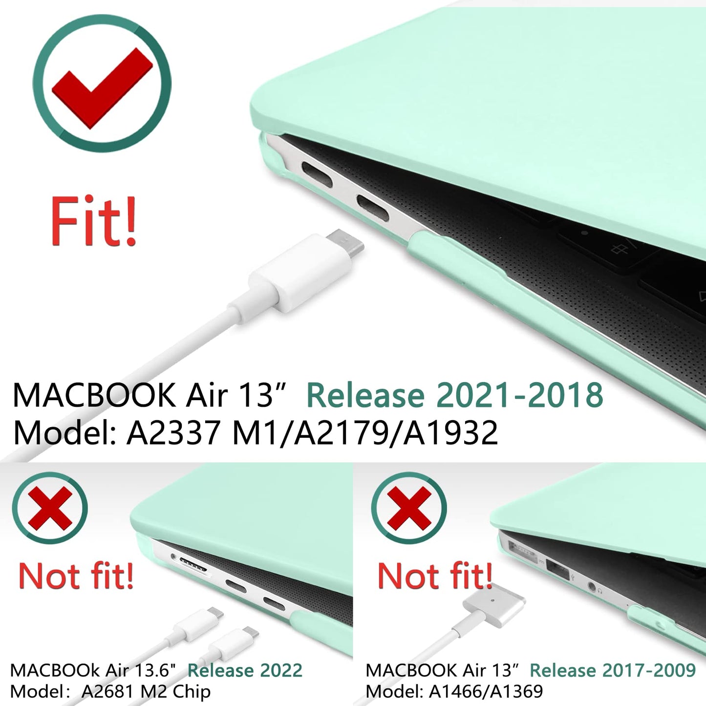 MacBook Air 13 Inch Case 2020 2019 2018, A1932, A2179, A2337 Shell Case Keyboard Cover Green