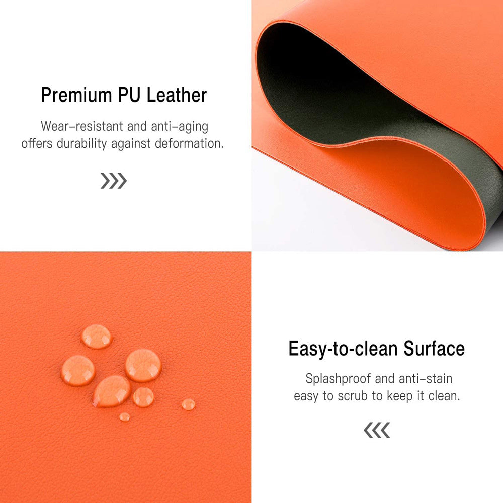 Orange 120cm*60cm Dual Side Office Desk Pad Waterproof PU Leather Computer Mouse Pad