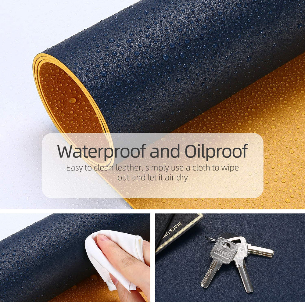 Dark Blue 120cm*60cm Dual Side Office Desk Pad Waterproof PU Leather Computer Mouse Pad