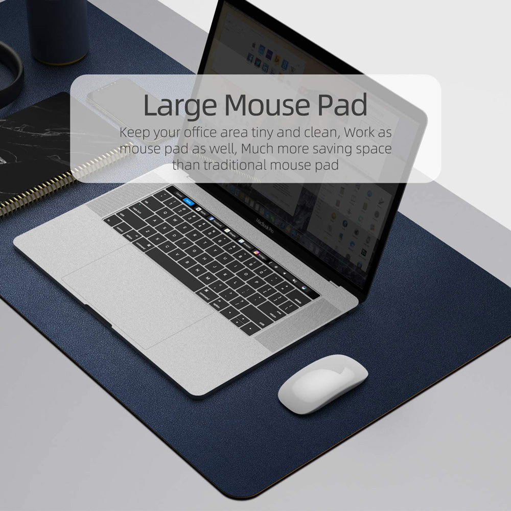 Dark Blue 90cm*45cm Dual Side Office Desk Pad Waterproof PU Leather Computer Mouse Pad