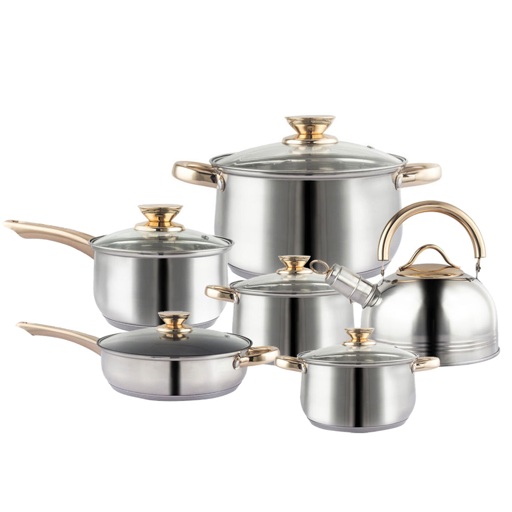 12Piece Cookware Set  Kitchen Stainless Steel Stock Pot Pan Sets Saucepan Casserole kettle