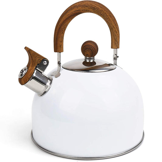 2.5 Liter Tea Whistling Kettle Stainless Steel Modern Whistling Tea Pot for Stovetop White