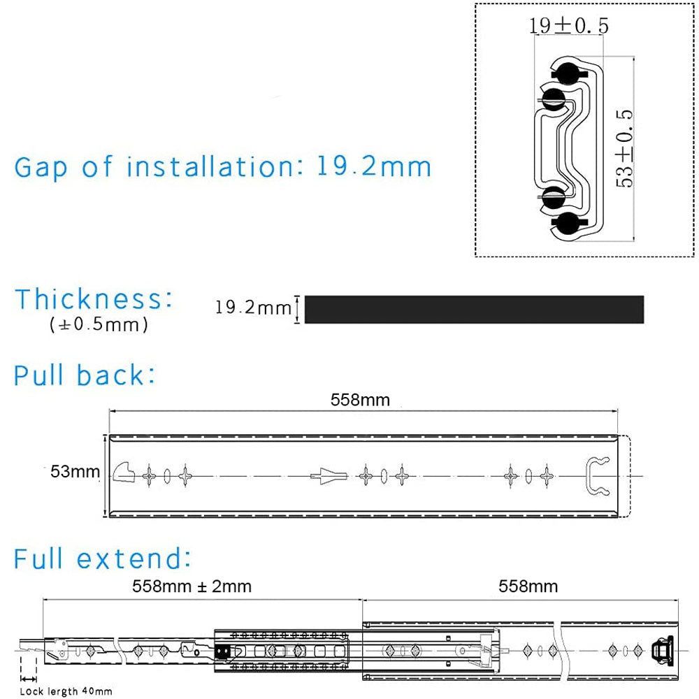 22in Pair 150KG Heavy Duty Drawer Slides Rails Runners Locking Ball Bearing