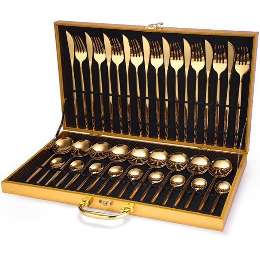 36-Piece Stainless Steel Gold Set, Knife Fork Spoon Flatware Set Cutlery Set, 9 sets