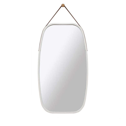 White Bathroom Wall Mount Hanging Bamboo Frame Mirror Adjustable Strap Wall Mirror Home Decor